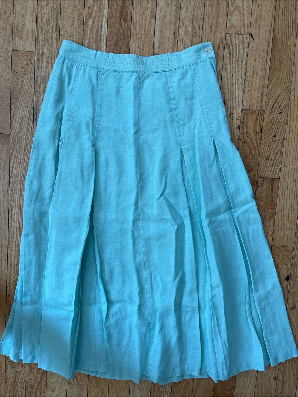 Vintage Silk Club Linen Pleated Midi Skirt Aqua Blue Size